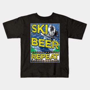 Funny Ski Beer Repeat Skiing & Drinking Skiers Kids T-Shirt